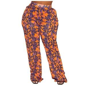 Prettylittlething Women's Plus‎ Orange + Purple Print Beach Flares NWT Size 20